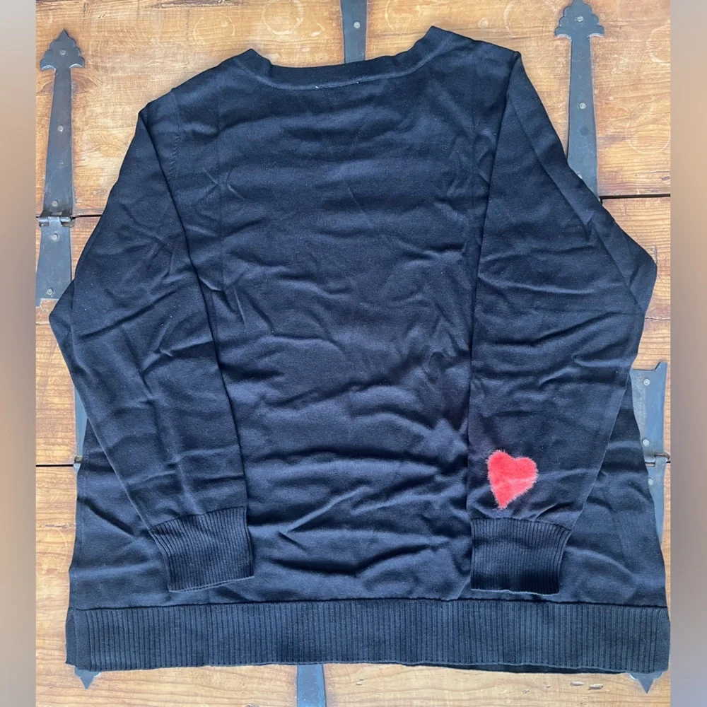Black Sweater with Pink &‎ Red Heart Appliqués - Women
